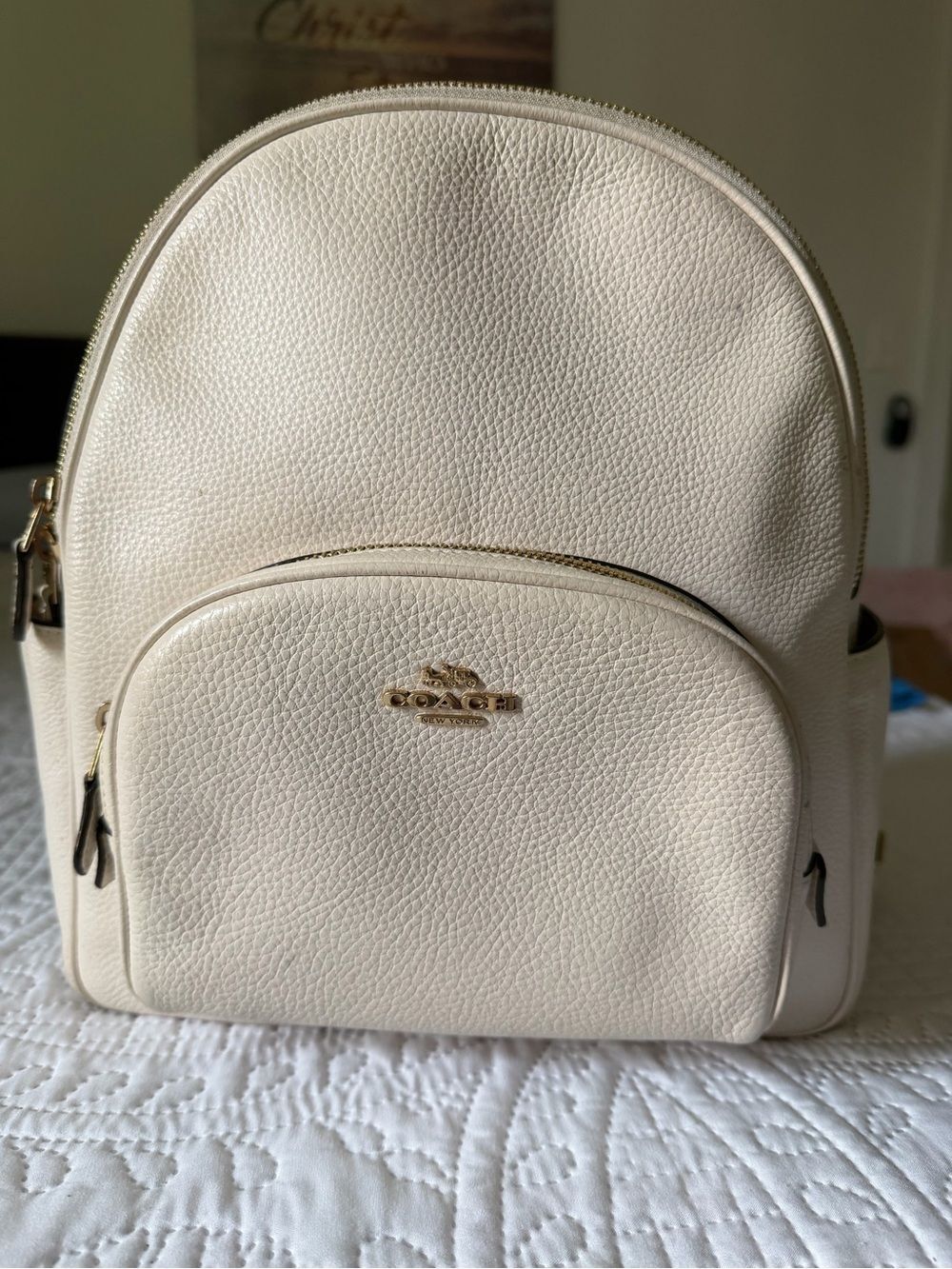 Coach Cream Pebbled leather Mini Backpack with Gold Hardware